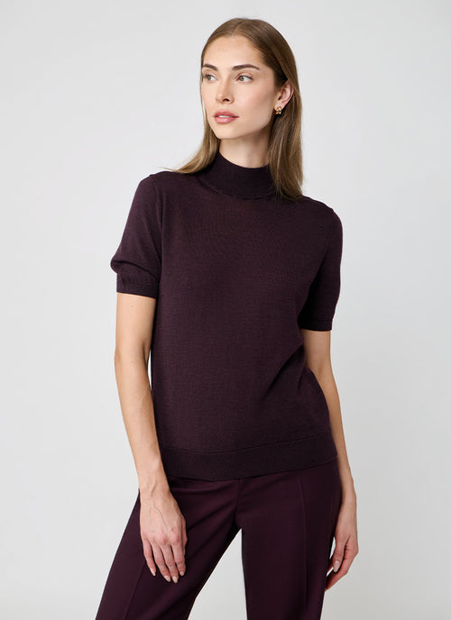 Eleventy Short Sleeve Wool Silk Mock Neck Knit