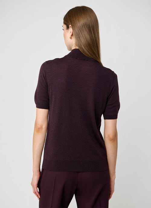 Eleventy Short Sleeve Wool Silk Mock Neck Knit