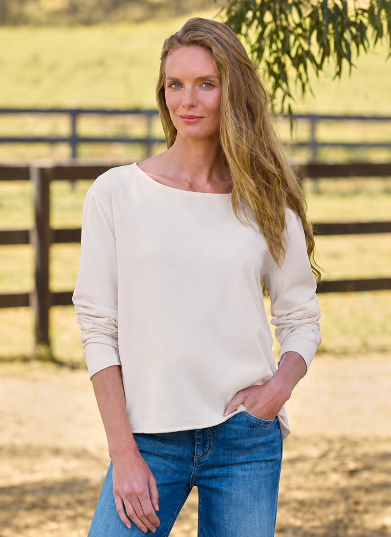 Ella Long-Sleeve Boatneck Tee by Frank & Eileen at Andrews