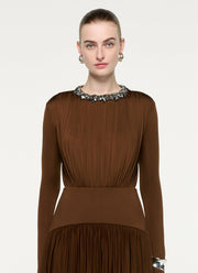 Embellished Neck Gathered Long Sleeve Gathered Dress by Roland Mouret at Andrews