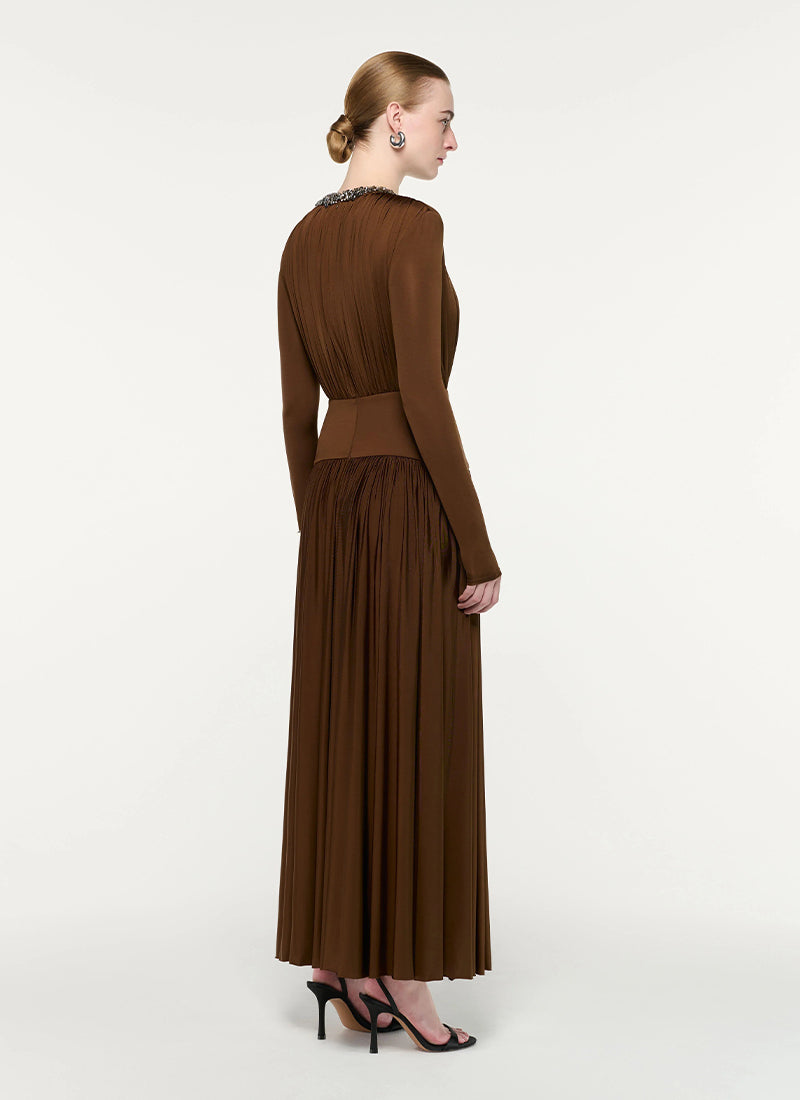 Embellished Neck Gathered Long Sleeve Gathered Dress by Roland Mouret at Andrews