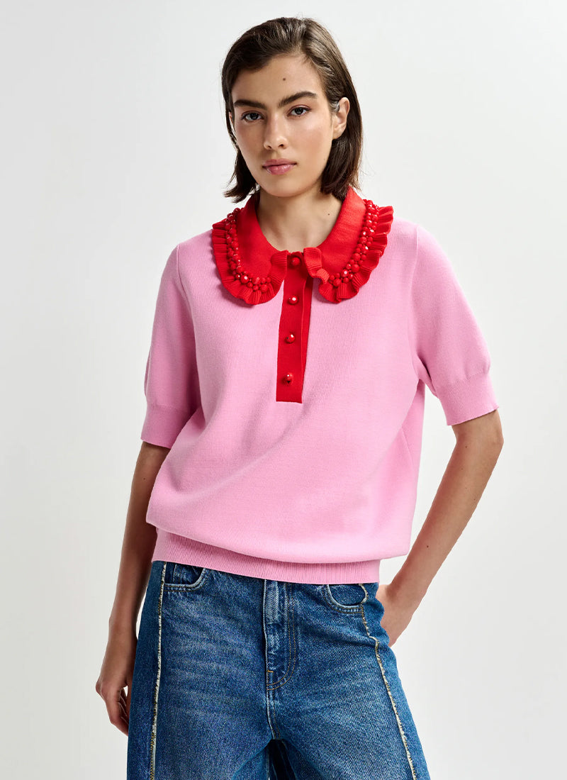 Jewelry Embroidered Knit Polo