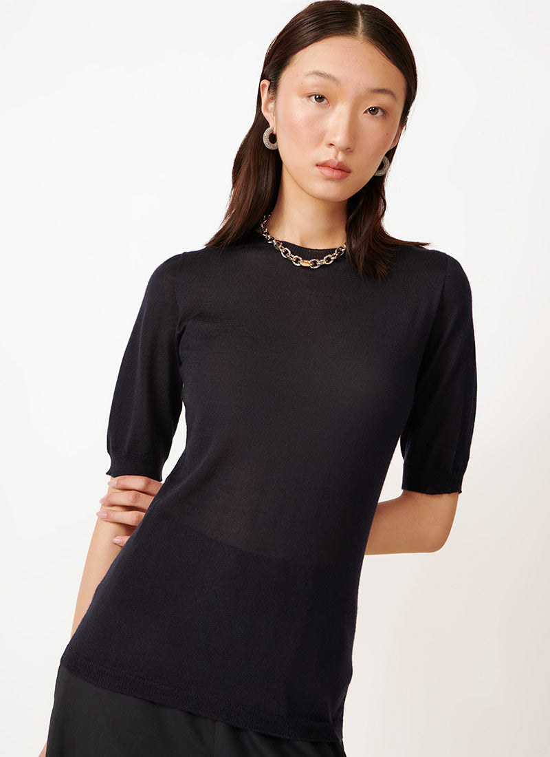 Fabiana Filippi Short-Sleeve Cashmere Crewneck Sweater