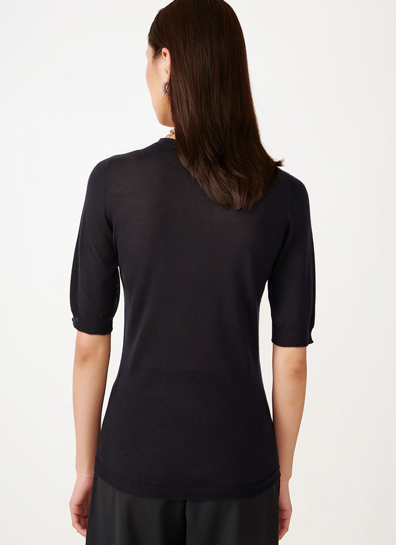 Fabiana Filippi Short-Sleeve Cashmere Crewneck Sweater