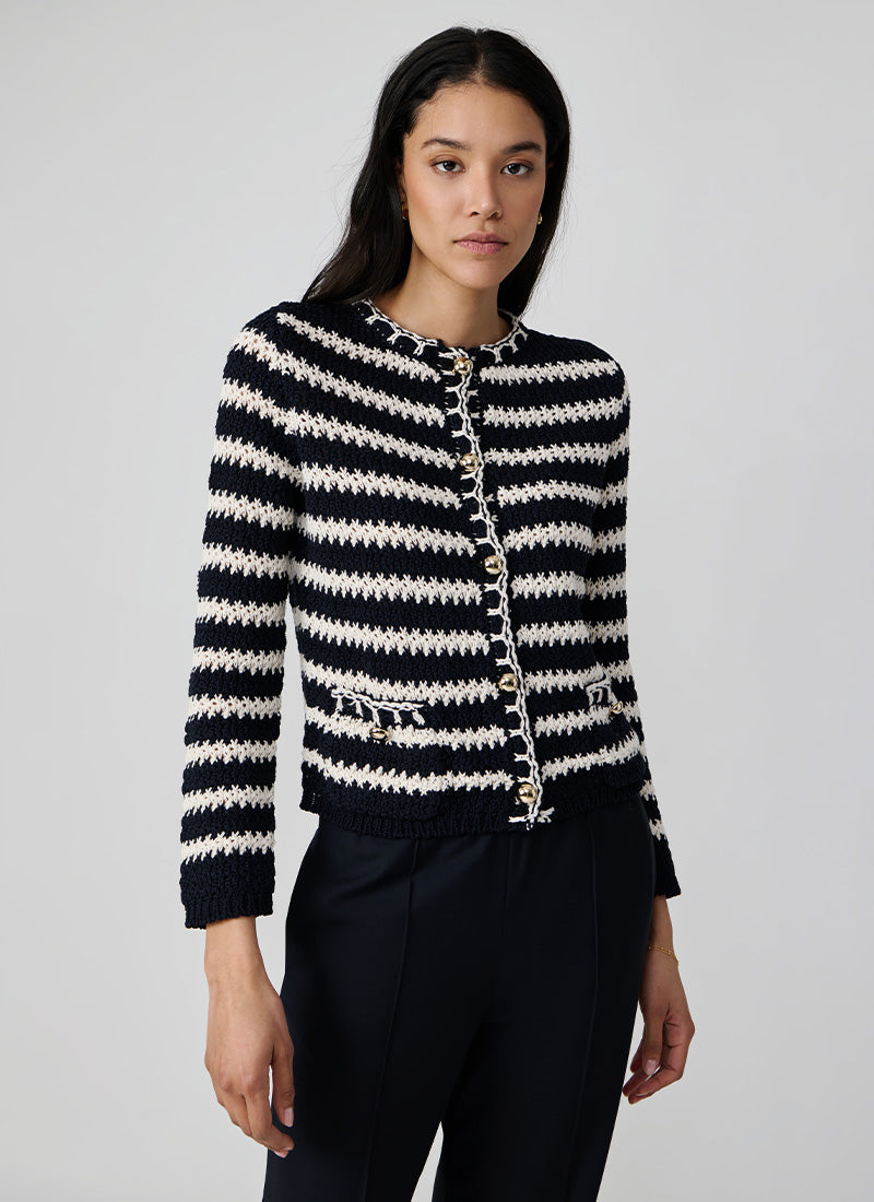Fabiana Filippi Cotton Boucle Striped Cardigan