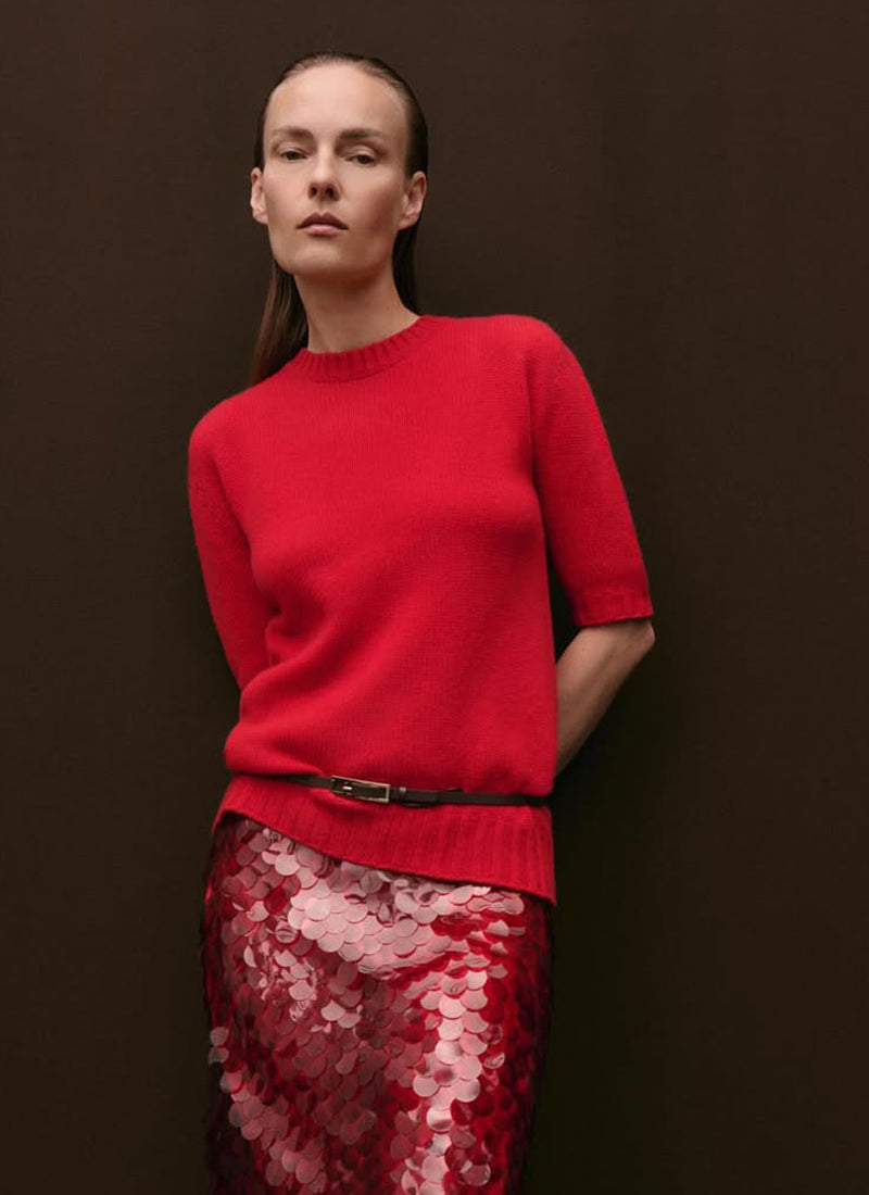 Short Sleeve Gauzed Cashmere Sweater