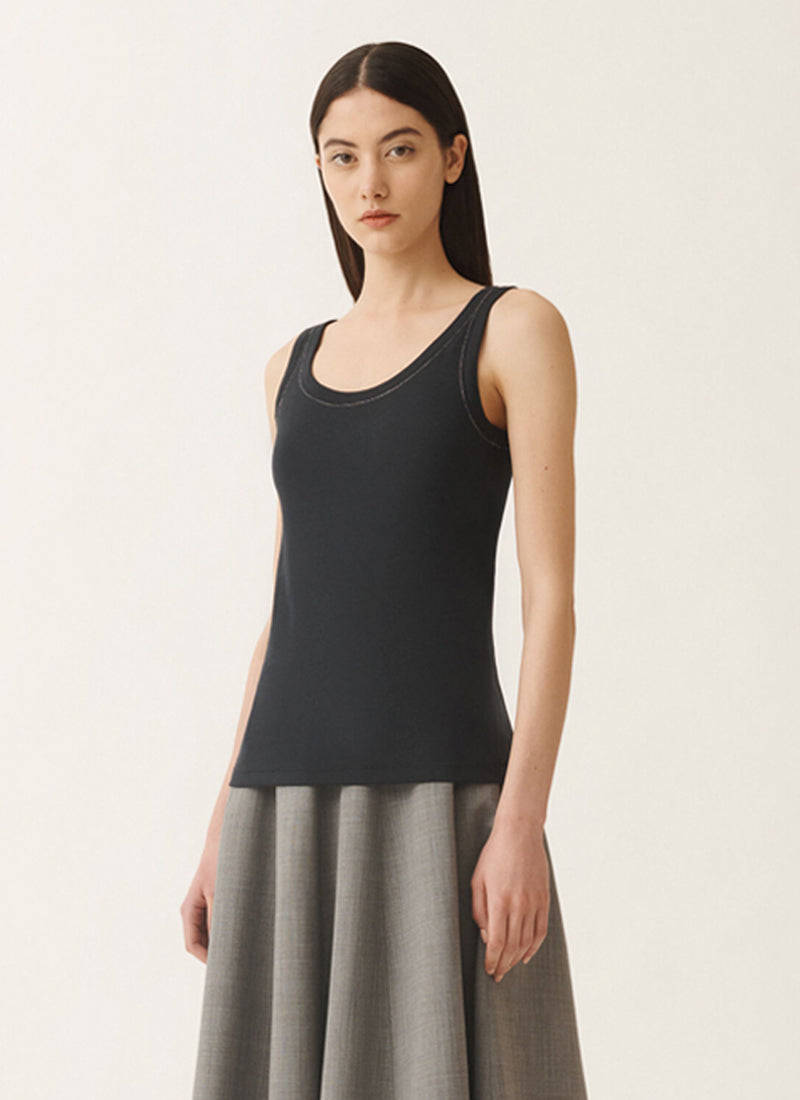 Fabiana Filippi Ribbed Jersey Diamant Trim Tank