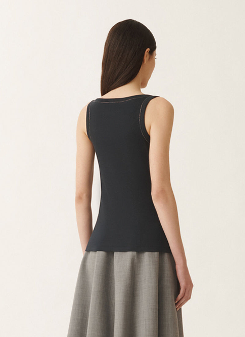 Fabiana Filippi Ribbed Jersey Diamant Trim Tank