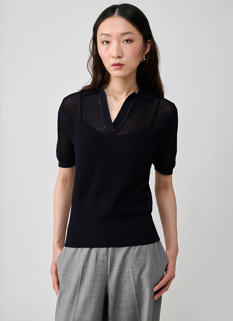 Fabiana Filippi Diamond Mesh Short Sleeve Polo