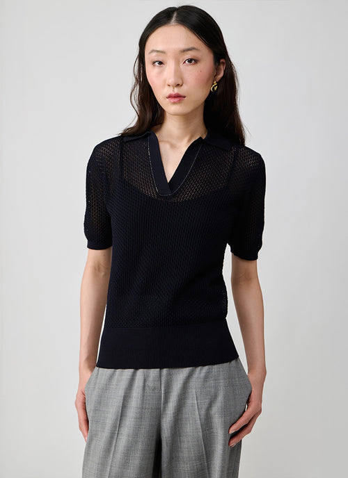 Fabiana Filippi Diamond Mesh Short Sleeve Polo