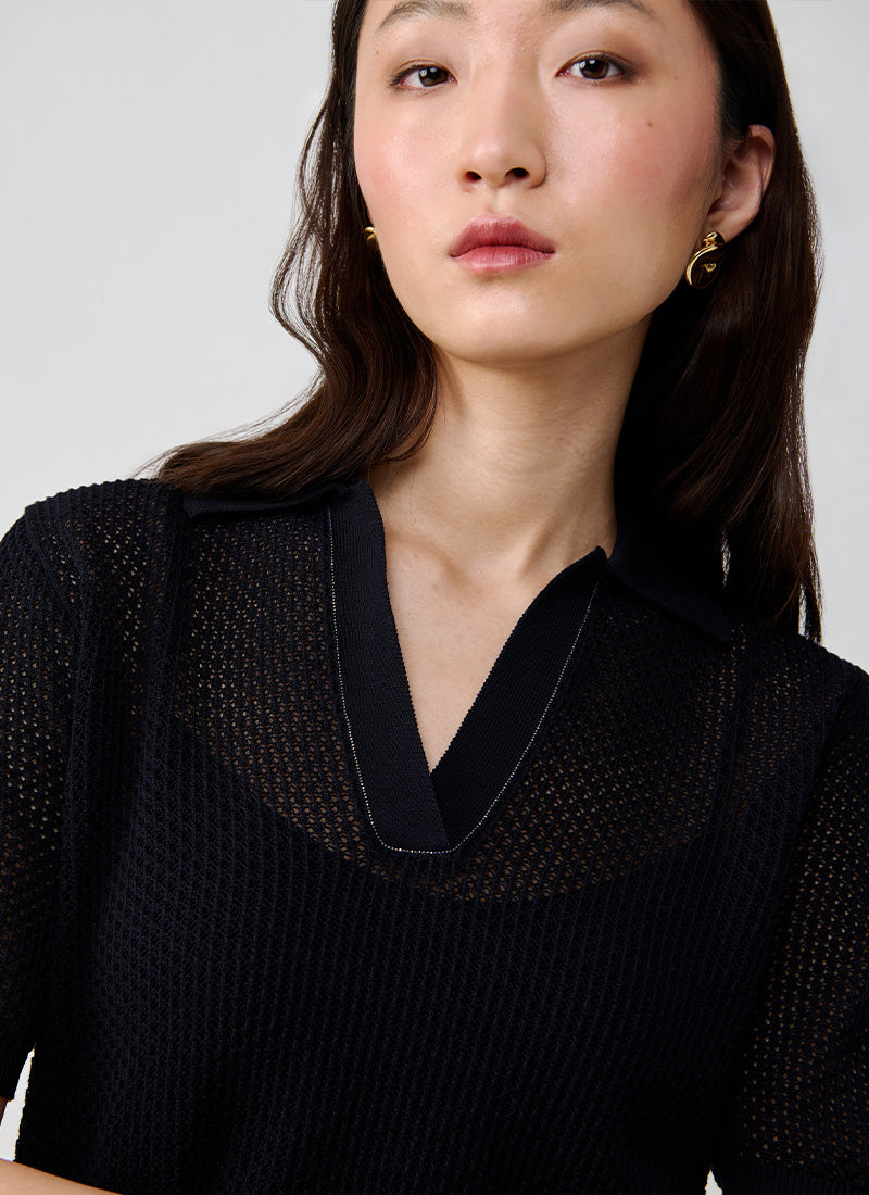 Fabiana Filippi Diamond Mesh Short Sleeve Polo