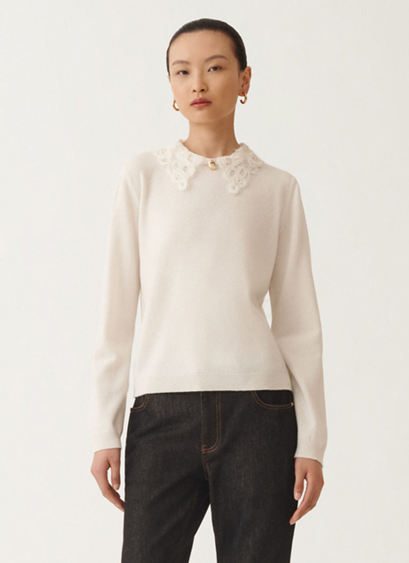 Fabiana Filippi Lace Collar Crew Neck Sweater