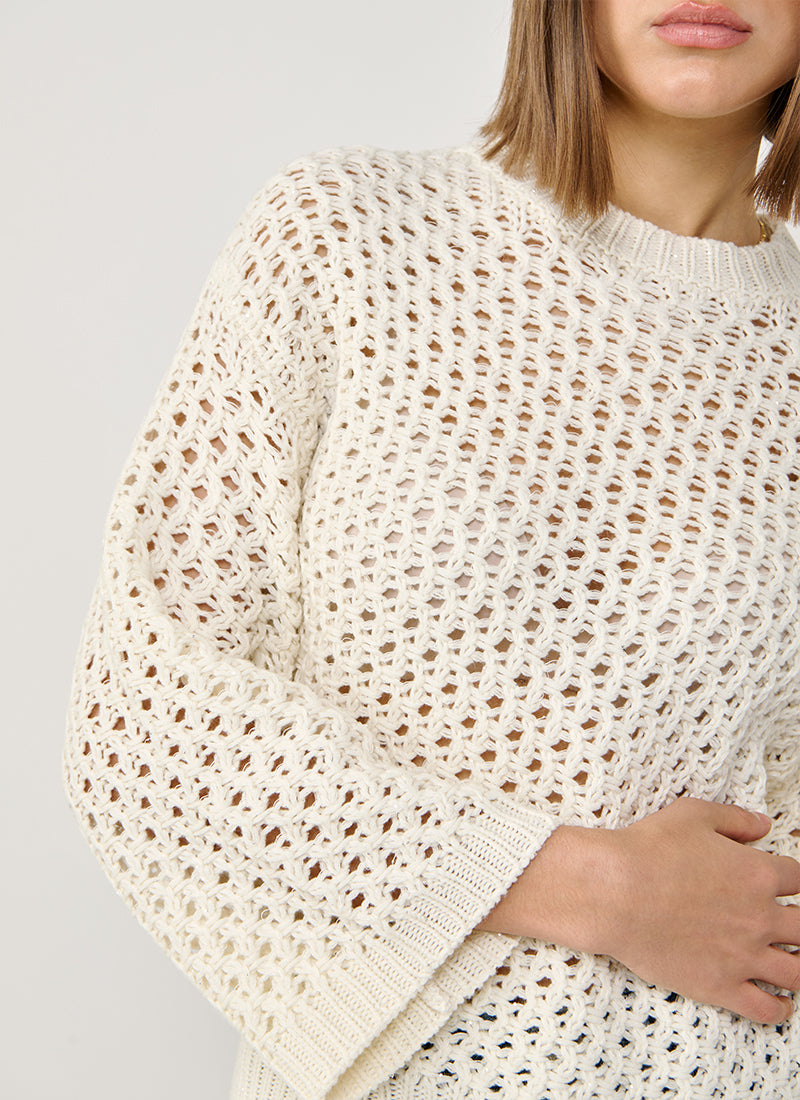 Fabiana Filippi Micro Sequin Mesh Stitch Crew Neck Sweater