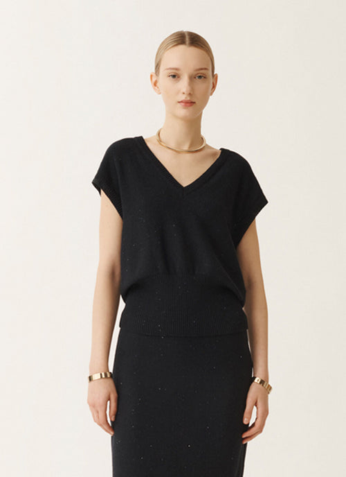 Fabiana Filippi Sequin Cotton Linen V Neck Vest