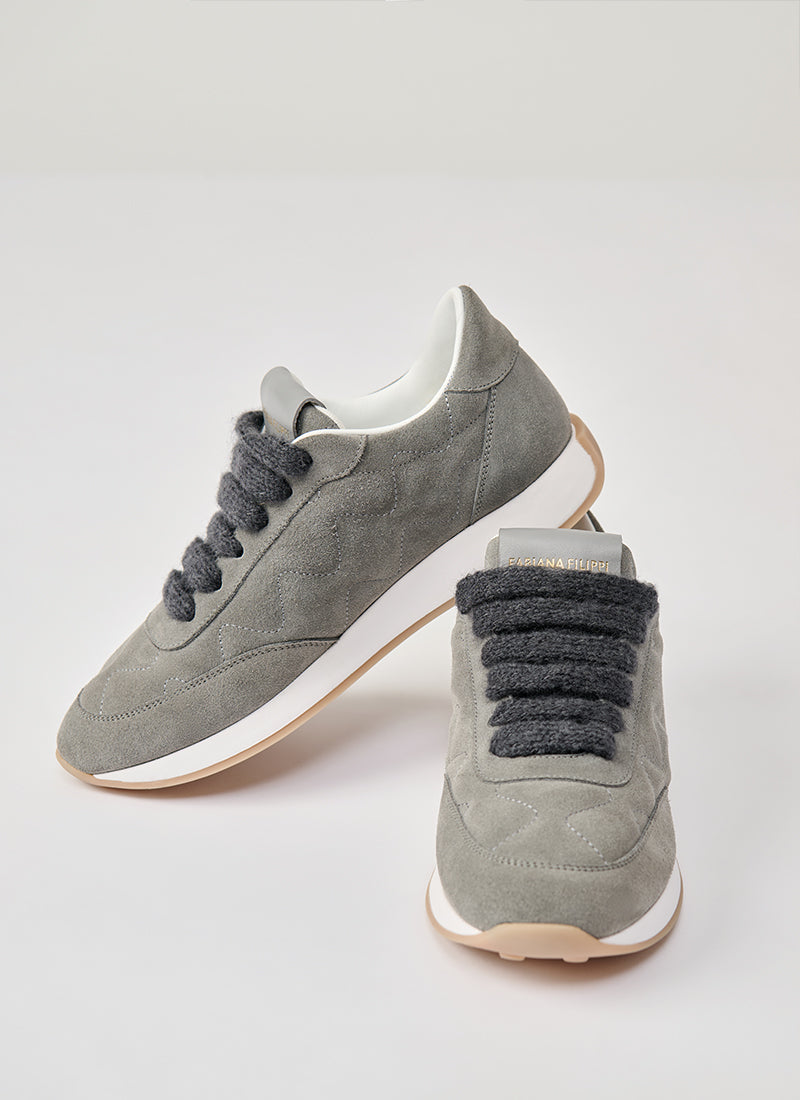  Suede And Filo Diamante Sneakers by Fabiana Filippi at Andrews 