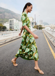 FARM Rio Anthurium Leaves Green Maxi Dress