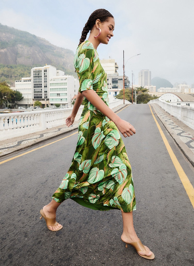 FARM Rio Anthurium Leaves Green Maxi Dress
