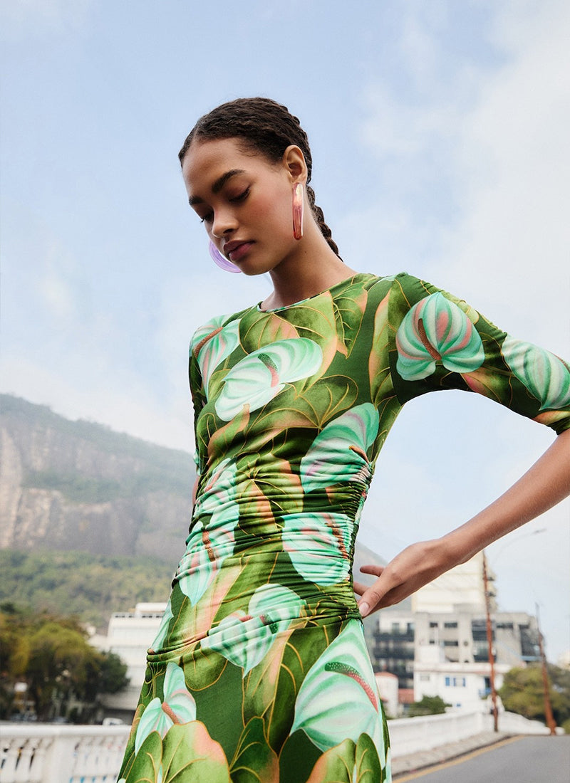 FARM Rio Anthurium Leaves Green Maxi Dress