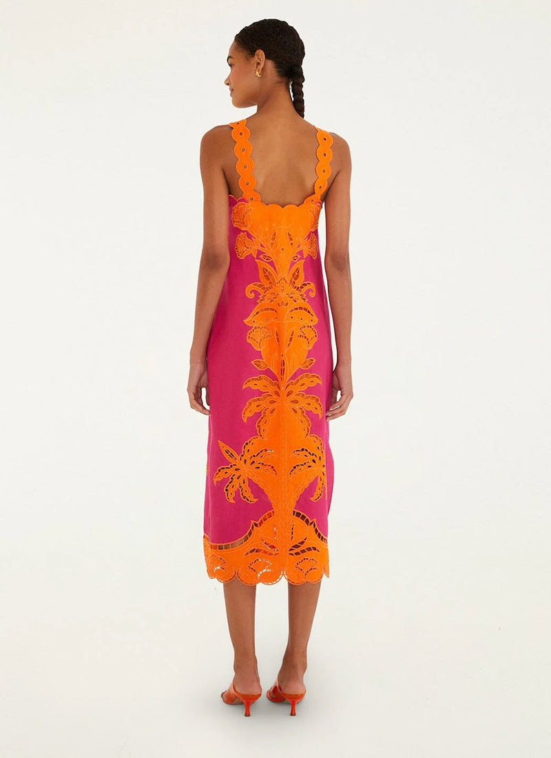 FARM Rio Cutwork Sleeveless Midi Dress