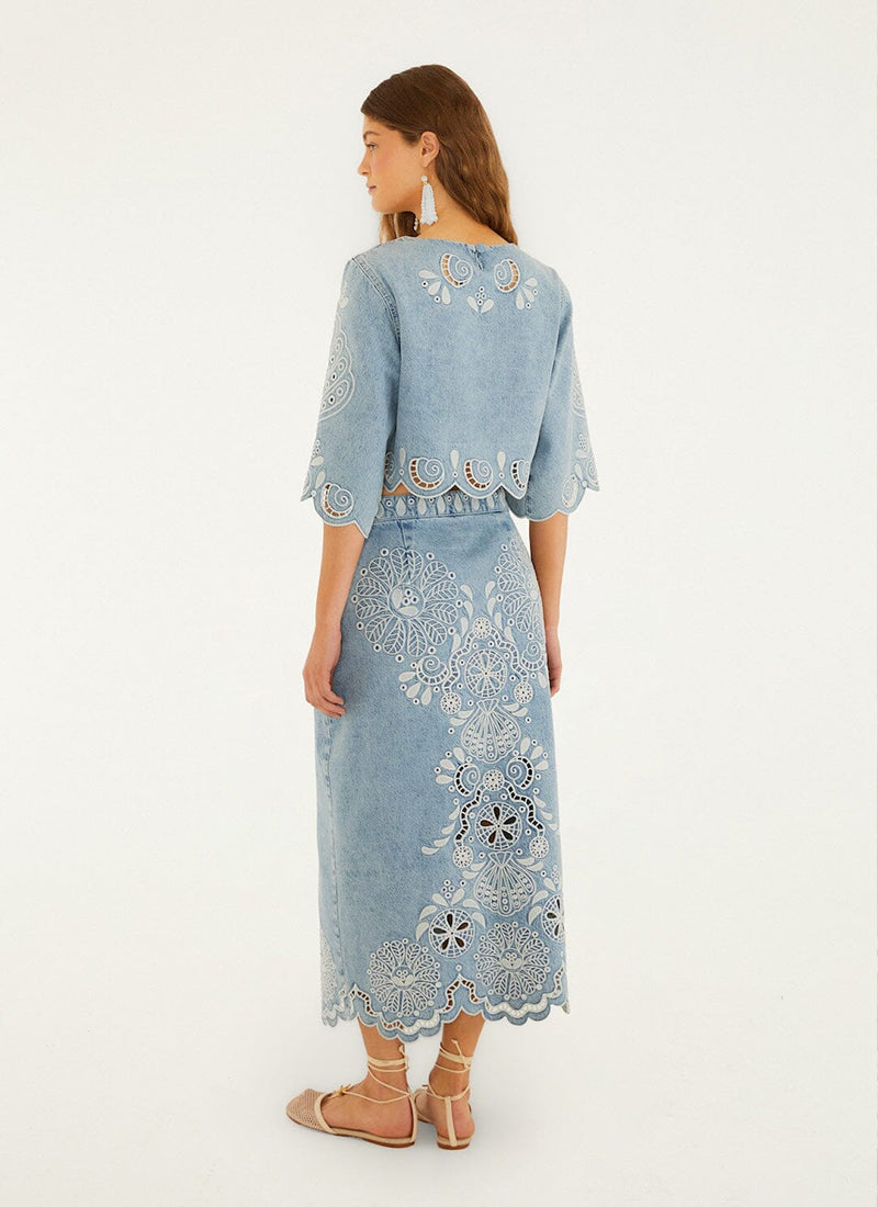FARM Rio Denim Richelieux Midi Skirt
