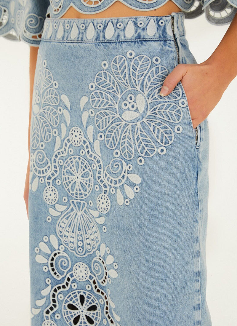 Denim Richelieux Midi Skirt by FARM Rio | Andrews