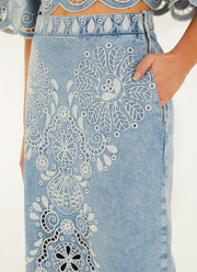 FARM Rio Denim Richelieux Midi Skirt