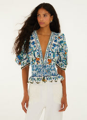 FARM Rio Flora Tile Off-White Blouse