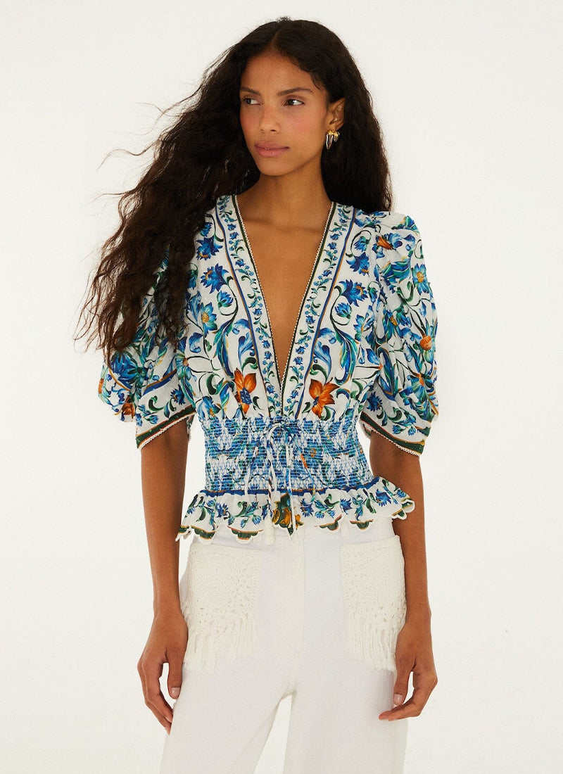 FARM Rio Flora Tile Off-White Blouse