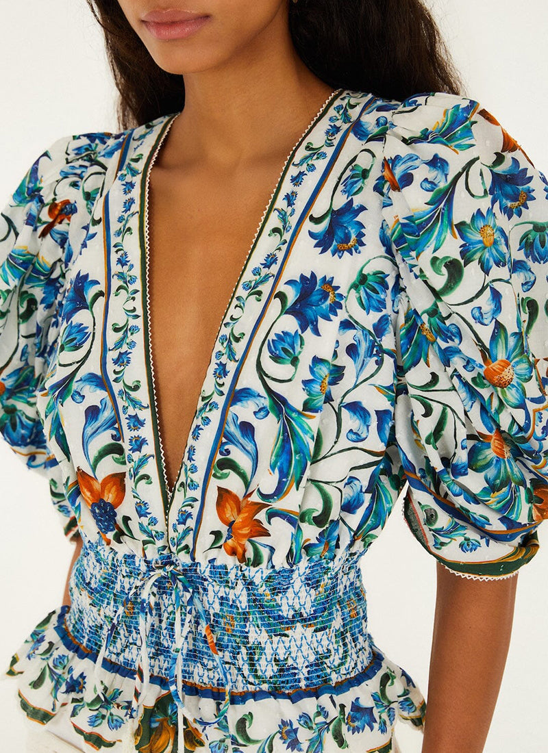 FARM Rio Flora Tile Off-White Blouse