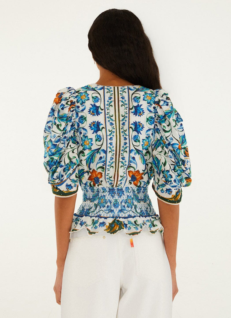 FARM Rio Flora Tile Off-White Blouse