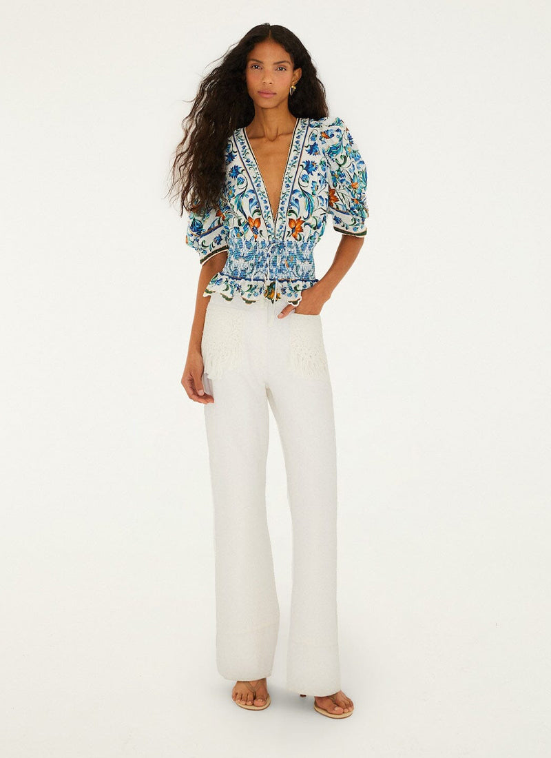 FARM Rio Flora Tile Off-White Blouse