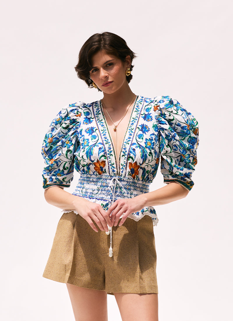 Flora Tile Off-White Blouse