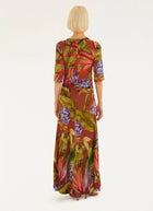 FARM Rio Florart Brown Short Sleeve Midi Dress