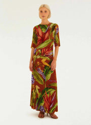 FARM Rio Florart Brown Short Sleeve Midi Dress