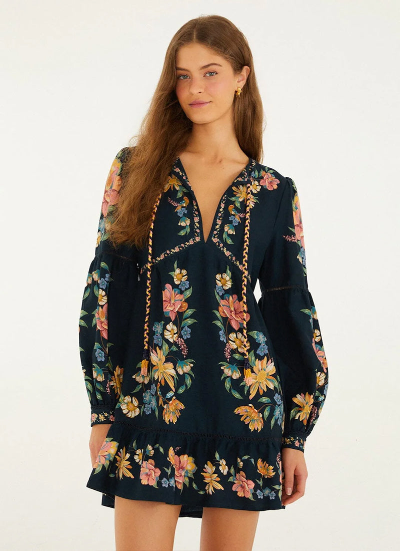 FARM Rio Maira Floral Dark Blue Mini Dress
