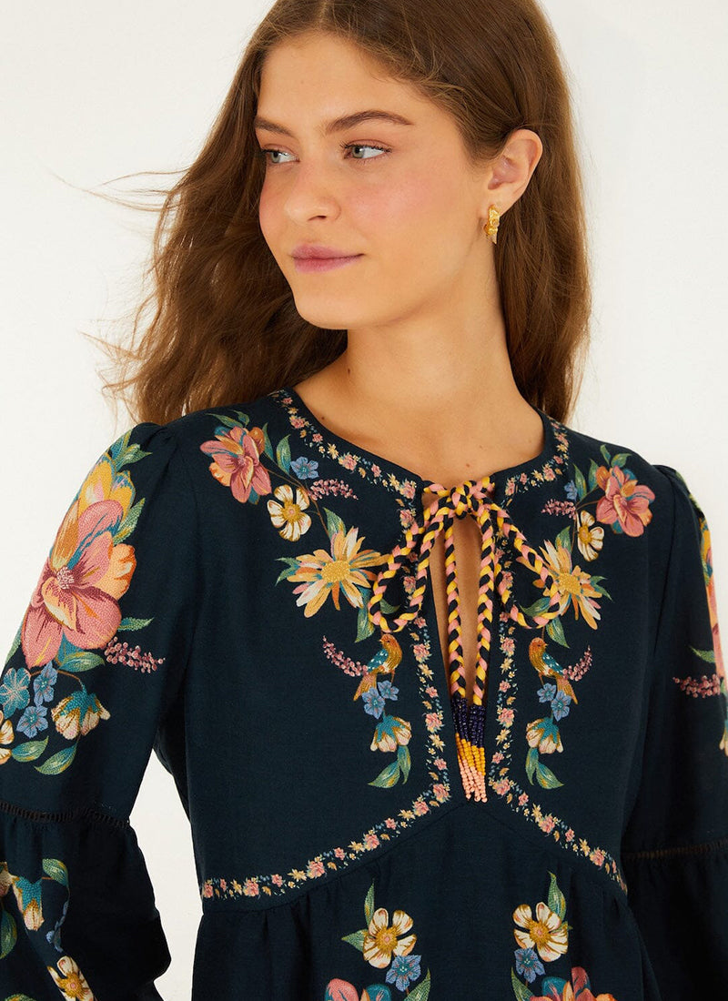 FARM Rio Maira Floral Dark Blue Mini Dress