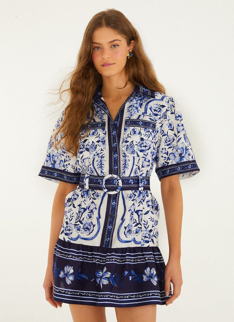 FARM Rio Porcelain Garden Off-white Mini Dress