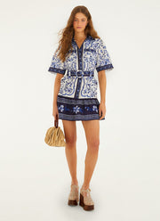 FARM Rio Porcelain Garden Off-white Mini Dress