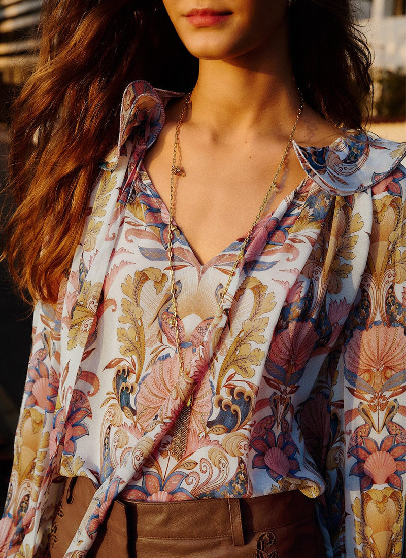 FARM RIO Sea Garden Off-White Long Sleeve Blouse