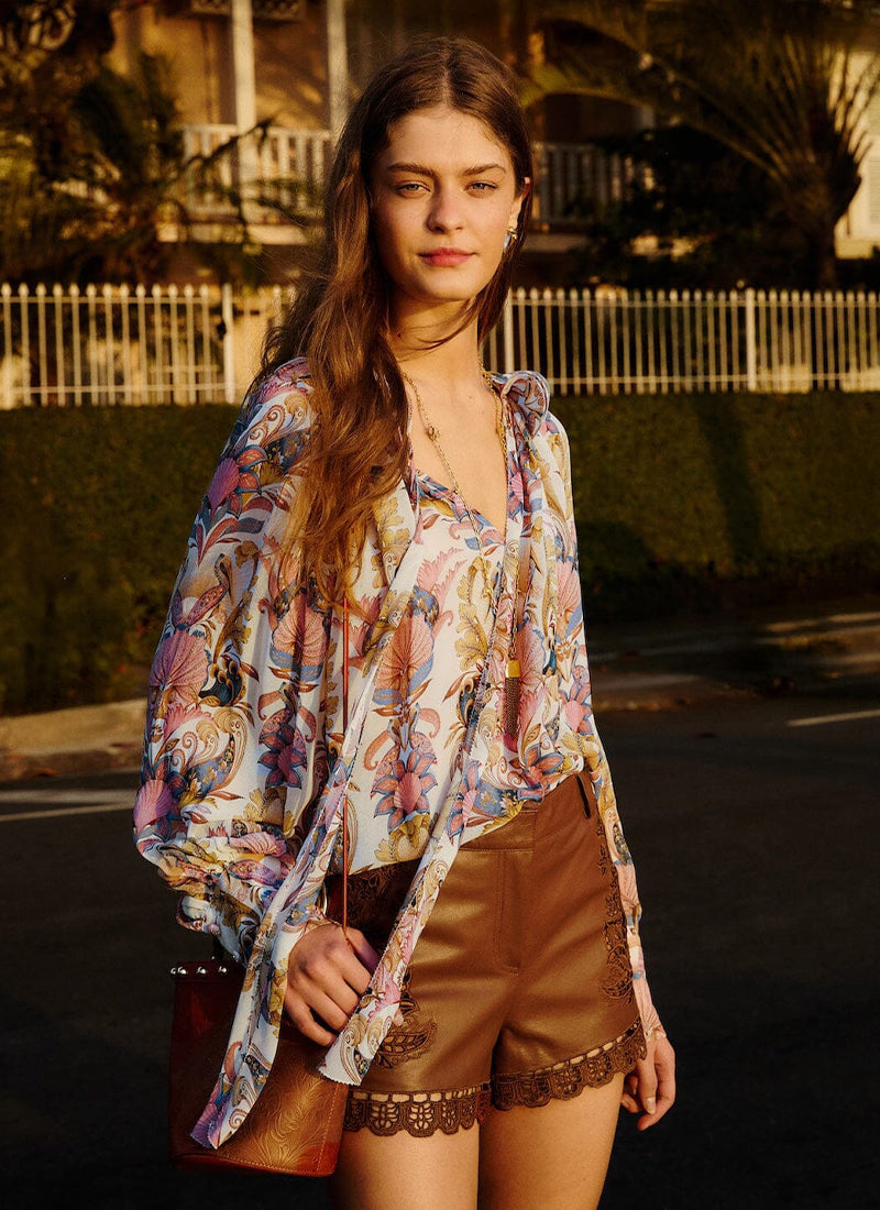 FARM RIO Sea Garden Off-White Long Sleeve Blouse