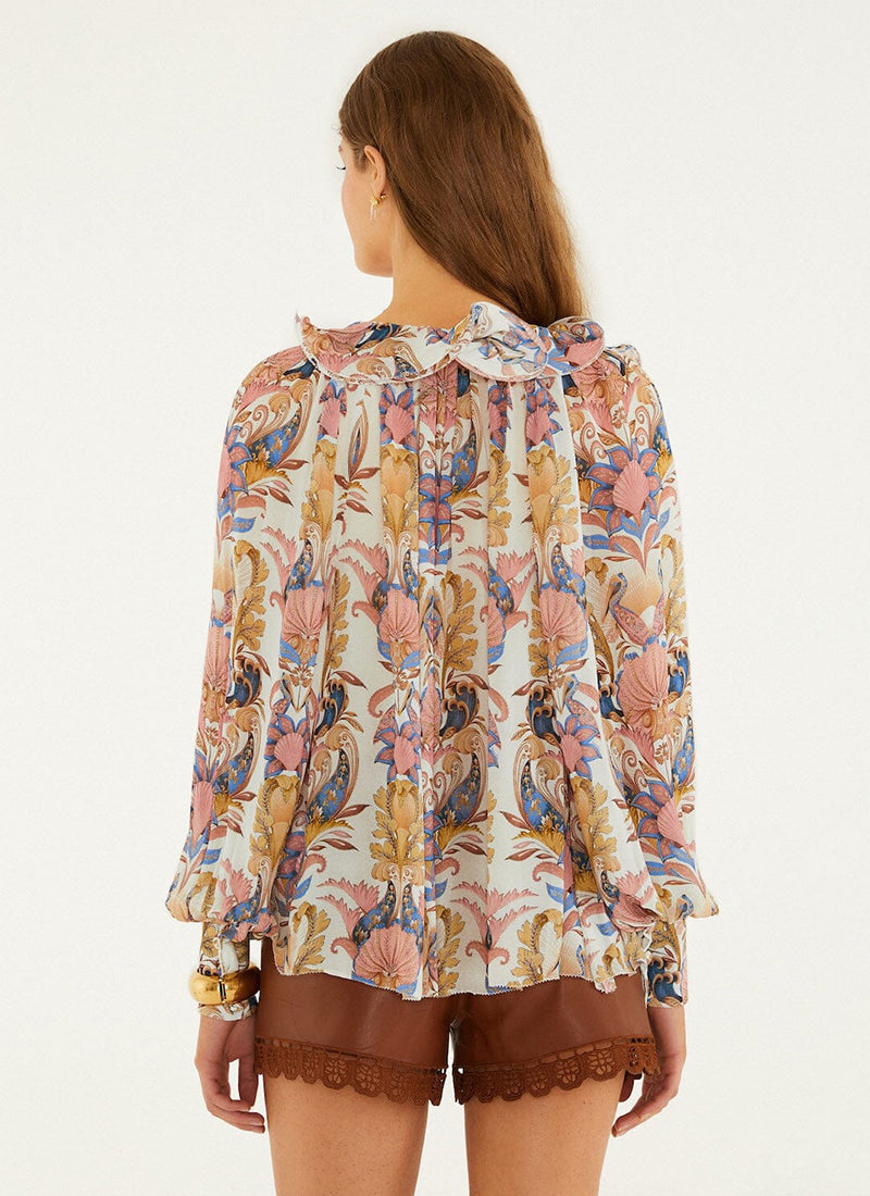 FARM RIO Sea Garden Off-White Long Sleeve Blouse