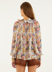 FARM RIO Sea Garden Off-White Long Sleeve Blouse