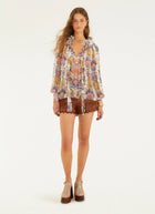 FARM RIO Sea Garden Off-White Long Sleeve Blouse