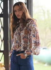 Sea Garden Off-White Long Sleeve Blouse