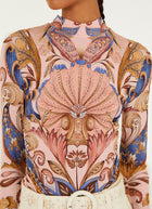 FARM Rio Sea Garden Scarf Soft Pink Jersey Blouse
