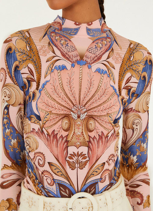  Sea Garden Scarf Soft Pink Jersey Blouse by FARM RIO at Andrews 