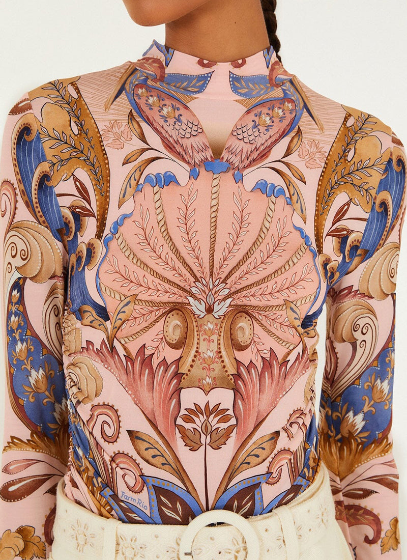 FARM Rio Sea Garden Scarf Soft Pink Jersey Blouse
