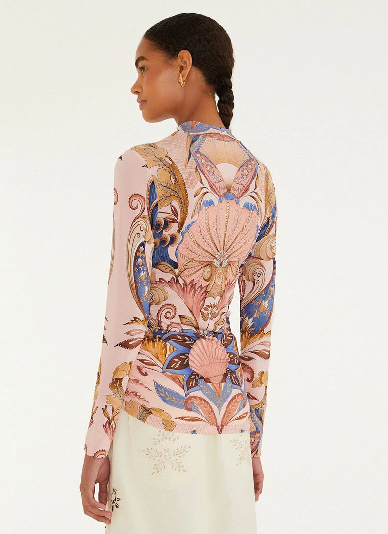 FARM Rio Sea Garden Scarf Soft Pink Jersey Blouse
