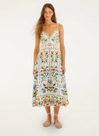 FARM Rio Stitched Garden Off-white Midi Dress