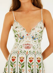 FARM Rio Stitched Garden Off-white Midi Dress